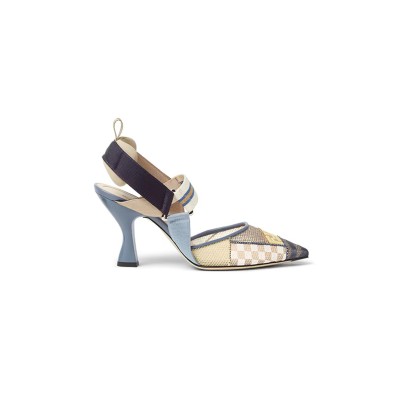 FENDI COLIBRÌ MULTICOLOR MESH MEDIUM-HEELED SLINGBACKS 8J8752AU38F1SZW